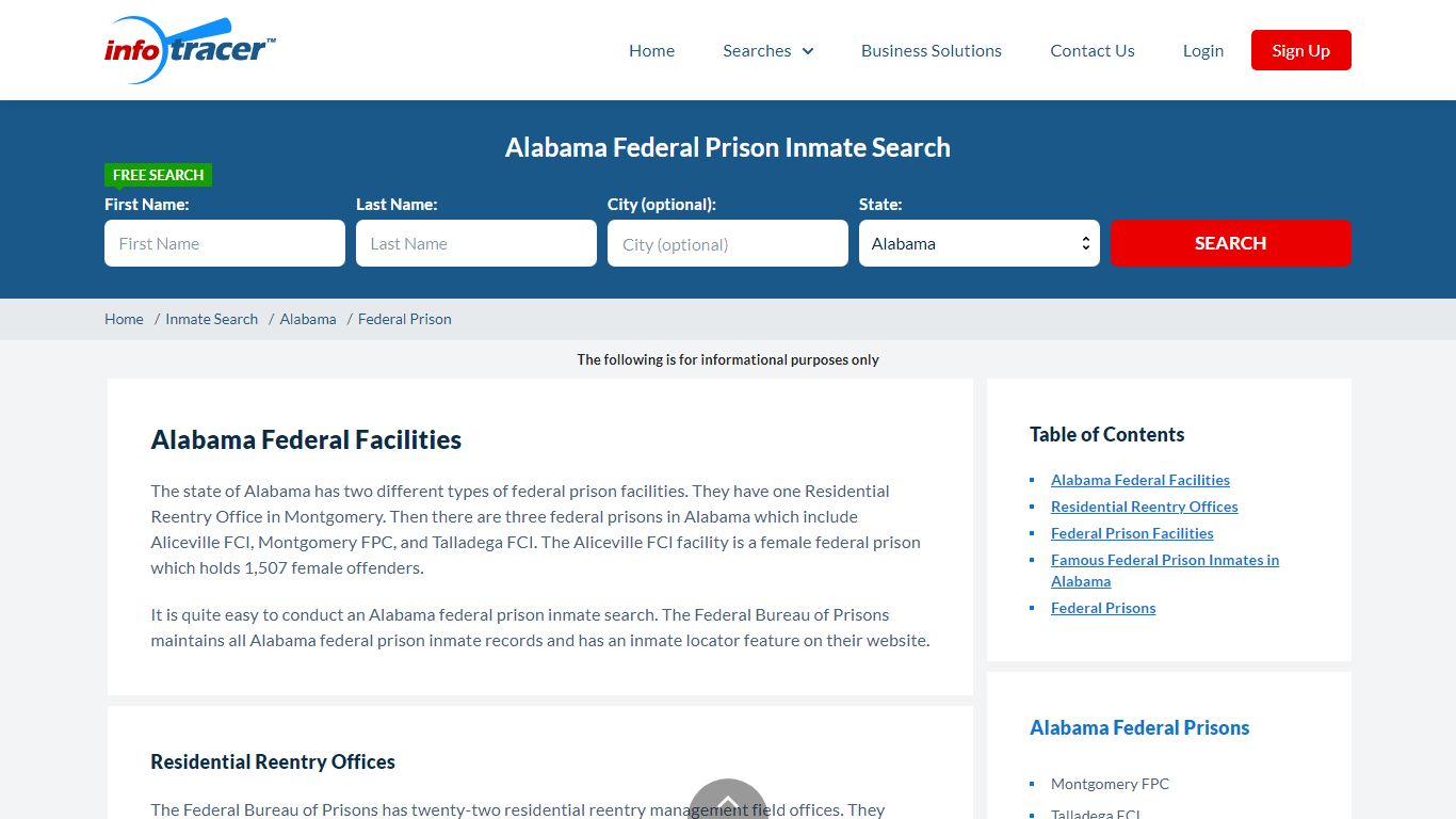 Alabama Federal Prisons Inmate Records Search - InfoTracer